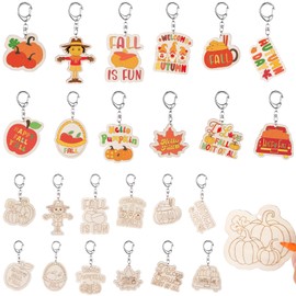 48 Pcs Fall Crafts Color Your Own Keychains Bulk Wooden Thanksgiving DIY Pumpkin Maple Leaves Autumn Blank Keychain Art Gifts for Kids Adults School Classroom Home Active Fall Party Favors,12 Styles
