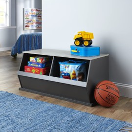 Badger Basket Two Bin Stackable Toy Storage Cubby Organizer - Charcoal/Light Gray