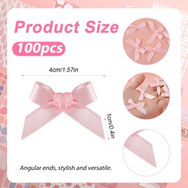 100pcs Ribbon Bows, 1.57x0.4in Mini Bows for Crafts Cute Small Ribbon Tiny Bows for Sewing Gift Wrapping Wedding Party Favors Treat Bags Gift Box Decoration (Pink)