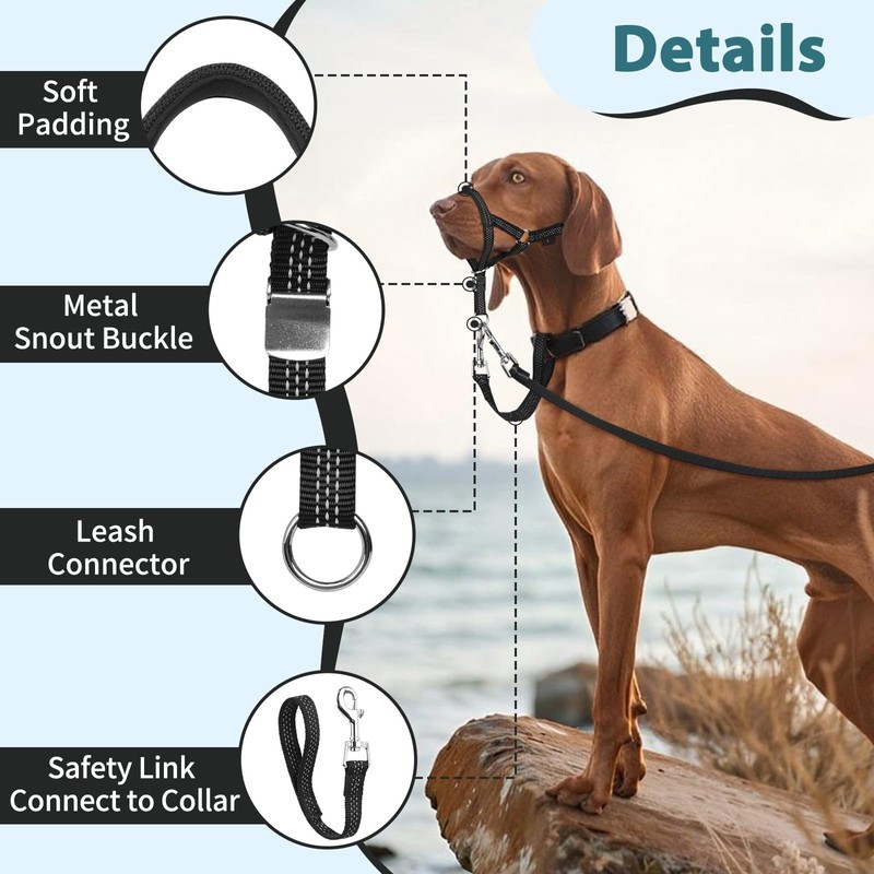BARKLESS Sturdy No Pull Head Collar for Medium Large Dogs,