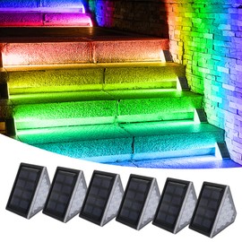 MALIIGAZA RGB Outdoor Solar Stair Lights, 6 Pack, IP67 Wateproof Solar Rechargeable Step Decor Lights for Garden Stair, Deck, Front Step, Front Porch and Patio (RGB, 6 Pack)