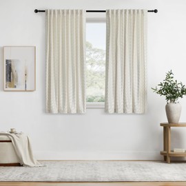 GIGIZAZA 2 Pieces Ivory Curtains 63 Inches Long for Modern Living Room Velvet Curtains Drapes Back Tab Dot Jacquard Window Drapes for Luxury Home Decor