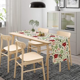JanJCurt Camino de mesa de flores de Navidad, invierno de Navidad, hojas de rama verde, pascua, feliz año nuevo, camino de mesa para día festivo, mesa de cocina, interior al aire última intervensión,