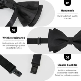 CHEIVEMENG Mens Black Bow Tie Matte Satin Silk Adjustable Solid Pre-tied Bow Ties for Men with Gift Box