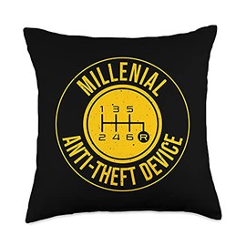 Funny Millenial Anti-Theft Device Gift Men Cool Manual Car Throw Pillow