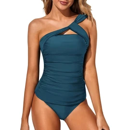 Tempt Me - Traje de baño tankini de dos piezas para mujer, con un hombro y parte inferior, Verde oscuro, 18 Plus
