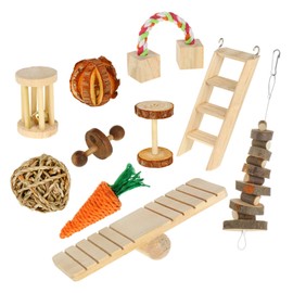 GANAZONO 10pcs Safe Wooden Toys for Pets Hamster Rabbit Guinea Pig Parrot Squirrel Pet Molar Toy Set