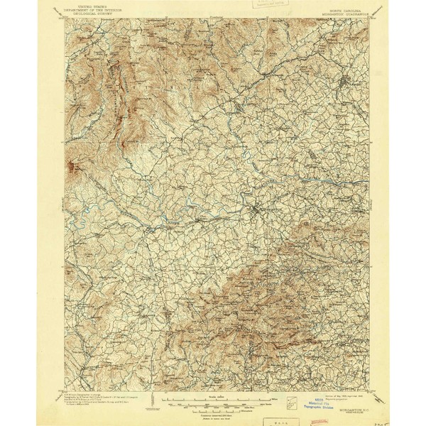 YellowMaps Morganton NC topo map, 1:125000 Scale, 30 X 30 Minute, Historical, 1905, Updated 1945, 19.9 x 16.6 in - Tyvek