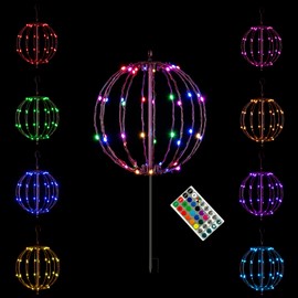 Lightshare 10IN 48LED Light Ball Yard Decoration Pathway Lights Sphere Light with Remote Control Fold Flat Metal Frame Indoor Outdoor Waterproof Garden Lights, Plug in