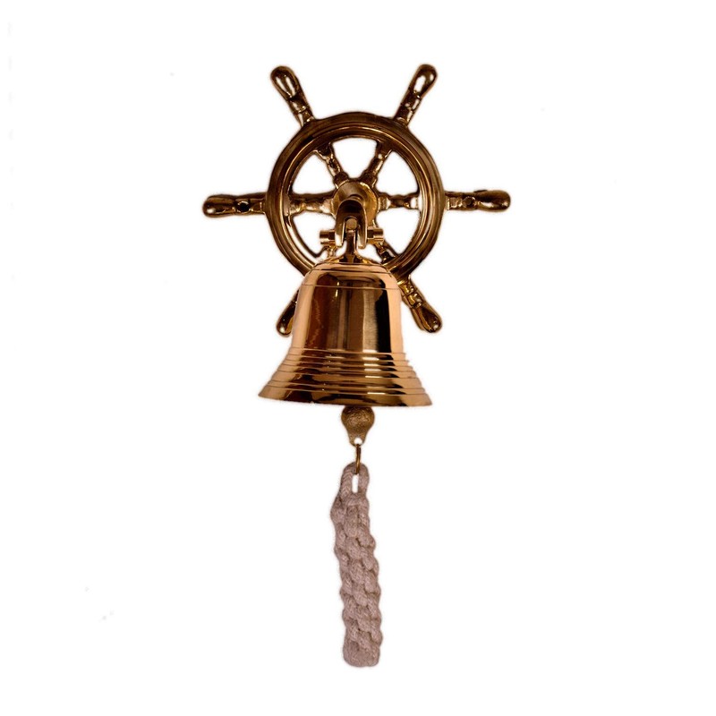 Purpledip Brass Nautical Bell with Captain's Wheel Hook: Unique Pirate