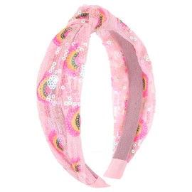 TIOSRU Pink Sequins Headbands for Girls, Glitter Rainbow Girls Headbands Cute Knotted Head Band for Women Teens Sparkle Girl Hair Accessories