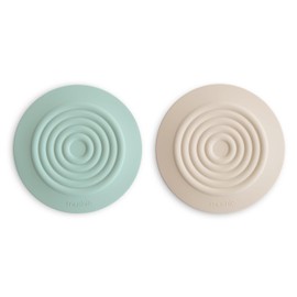 mushie Silicone Drain Stopper 2-Pack | 5.5 inch Diameter Bathtub Flat Suction Cover (Cambridge Blue/Shifting Sand)
