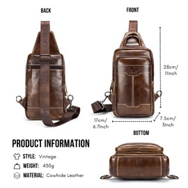 Sling Bag Small Purse Leather for Women Men Crossbody Bag Chest Bags Shoulder Backpack Cross Body Water Resistant(91005-Brown)