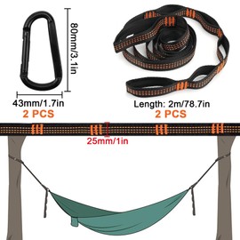 LPZMPZ Pack of 2 Swing Attachment Hammock Attachment with 2 Hook Carabiners 2 m x 2.5 cm, Hammock Suspension for Outdoor Camping Trips, Max Load Capacity