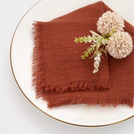 24 Pcs Handmade Cloth Napkins with Fringe Terracotta, 16x16 Inches Cotton Napkins with Fringe,Delicate Rustic Dinner Napkins Bulk for Wedding/Dinner/Party(24 Pcs/Terracotta)