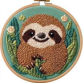 DIY Punch Needle Kits for Beginners Cute Cartoon Sloth with Hoop Embroidery Punch Needle Starter Craft Set Easy for Adults and Children Festival Gift and Decoration 20x20cm-6