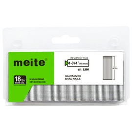 meite 18 Gauge Brad Nails, 1-3/4 Inch 18GA Brad Nails Galvanized Small Finishing Nail Gun Nails for Pneumatic, Electric Brad Nailer Gun (1,000 Counts)