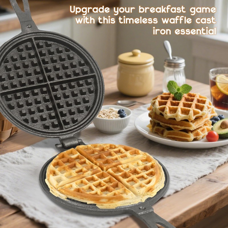 Cast Iron Waffle Maker for Stovetop or Camping Grill Two