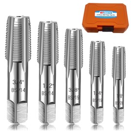 5 Piece BSP Pipe Tap Set, 1/8", 1/4", 3/8", 1/2", 3/4" BSP Tap Set, Carbon Steel, Hand Tap Set for Accurate Threads, Various