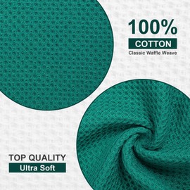 Kitinjoy 100% Cotton Kitchen Dish Cloths, 6 Pack Waffle Weave Ultra Soft Absorbent Dish Towels for Drying Dishes Quick Drying Kitchen Towels Dish Rags, 12 X 12 Inches, Teal
