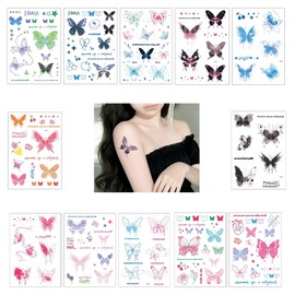 DEVENTORZ Tattoo Stickers Set of 12 Tattoo Stickers Butterflies Color Realistic Watercolor Butterfly Temporary Tattoo Stickers Waterproof Lifelike Cute Cool Stylish Removable Long Lasting Easy to Apply for Women and Girls (AB)