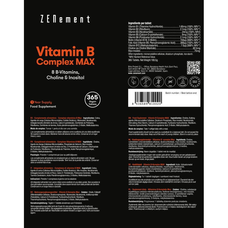 Vitamin B Complex MAX, 365 Tablets | 8 B-Vitamins +