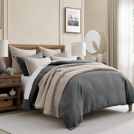 Levtex Home - Cloud Waffle Duvet Cover Set - Full/Queen Duvet Cover + Two Standard Pillow Cases - Waffle Weave - Charcoal - Duvet Cover (90 x 94in.) and Pillow Case (26 x 20in.) - Cotton