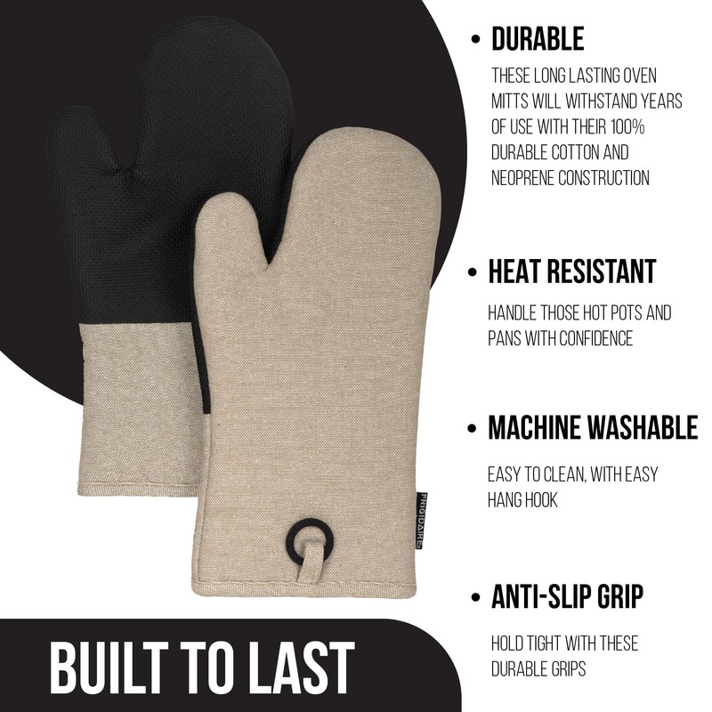 Frigidaire Sasha Cotton and Neoprene Oven Mitts, Heat Resistant, Anti-Slip,