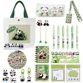 Panda Stationary Set, 73Pcs Back to School Deals Gifts Kit with Kawaii Panda Gift Bag,Notebook,Gel Pens,Pencil Case,Stickers,ID holder,Ruler,Bookmark, Ideal for Kids, Students Holiday Birthday Gift