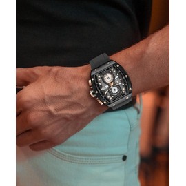 FELITI FORTONS Mens Watches Sport Tonneau 3ATM Waterproof Chronograph Luminous Quartz Watches of Men Silicone Strap with Gift for Men