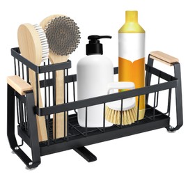 xianynow Spülbecken Organizer Küchen, Waschbecken Organizer, Spülutensilien Aufbewahrung, Spüle Küchen Organizer Mit Selbstentleerender, Spüle Organizer für Küche und Badezimmer, Schwarz