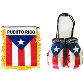 Puerto Rico window hanging car flag and boxing glove set car accessories combo pack