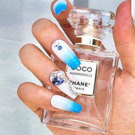 Blue Pearl Handmade Nail Tips - Ballerina M / 블루 펄 수제네일팁 - 발레리나M