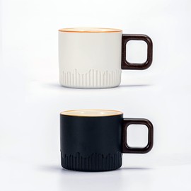 Zurucily Espresso Cups Set of 2, 2 oz Ceramic Espresso Cups, Demitasse Cups for Tea or Coffee (Black&White)