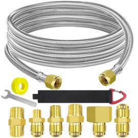 12 Feet High Pressure Braided Propane Hose Extension with Conversion Coupling 3/8" Flare to 1/2" Female NPT, 1/4" Male NPT, 1/8" NPT Male,3/8" Male NPT, 3/8" Male Flare for BBQ Grill, Fire Pit, Heater