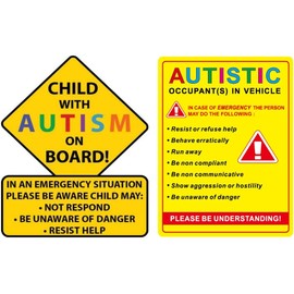AzQuest 2Pack Child with Autism Alert Responders and Autistic Occupant in Vehicle Stickers Decals for Car Truck Van SUV Window Wall