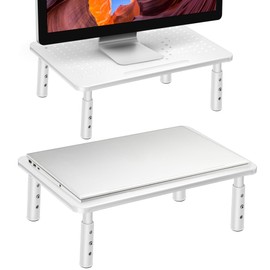 La Jaco White Monitor Stand Risers for 2 Monitors, 3 Height Adjustable Monitor Stand with Pen Holder, Dual Monitor Riser Laptop Riser for Office, Home, School Supplies, 2 Pack