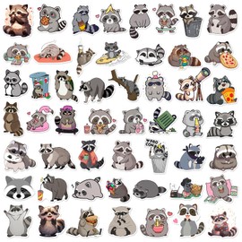 Cute Raccoon Stickers 50PCS for Adult Kids Teens,Kawaii Cartoon Animal Waterproof Decals for Laptop Scrapbook Luggage Water Bottle Cup Guitar Bicycle Cars Journal Refrigerator Phone Computer