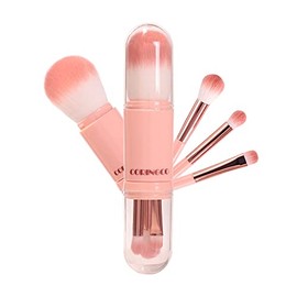 CORINGCO Mini brochas de maquillaje de viaje, juego de cápsulas, brochas de espejo LED, cepillo multifuncional para cejas, sombra de ojos, polvo y... 