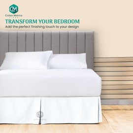 Premium Full Size Bedskirt 800TC 100% Egyptian Cotton White Bed Skirt Full Size 12" Drop Length, Tailored Fit, Elegant Pleated Style - White