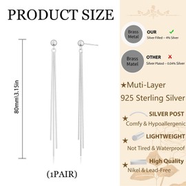 FloralGrace Silver Hanging Earrings for Women, Fine Long Hanging Chain Earrings, Trendy Hypoallergenic Hanging Beads Threader Earrings for Women