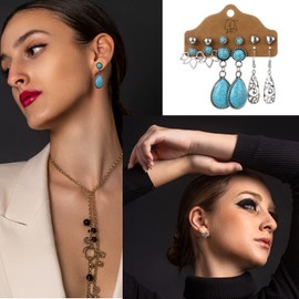 12 Pairs Bohemian Earrings Retro Boho Drop Earrings Vintage Bohemian Drop Dangle Earrings Boho Stud Earring Set Leaf Shape Earrings Metal Hollow Pendant Earrings Boho Earrings for Girls Women Dangling