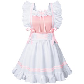 Classic French Maid Costume Apron Fancy Dress Cosplay Outfit Headwear Gloves Socks Set(PK L)