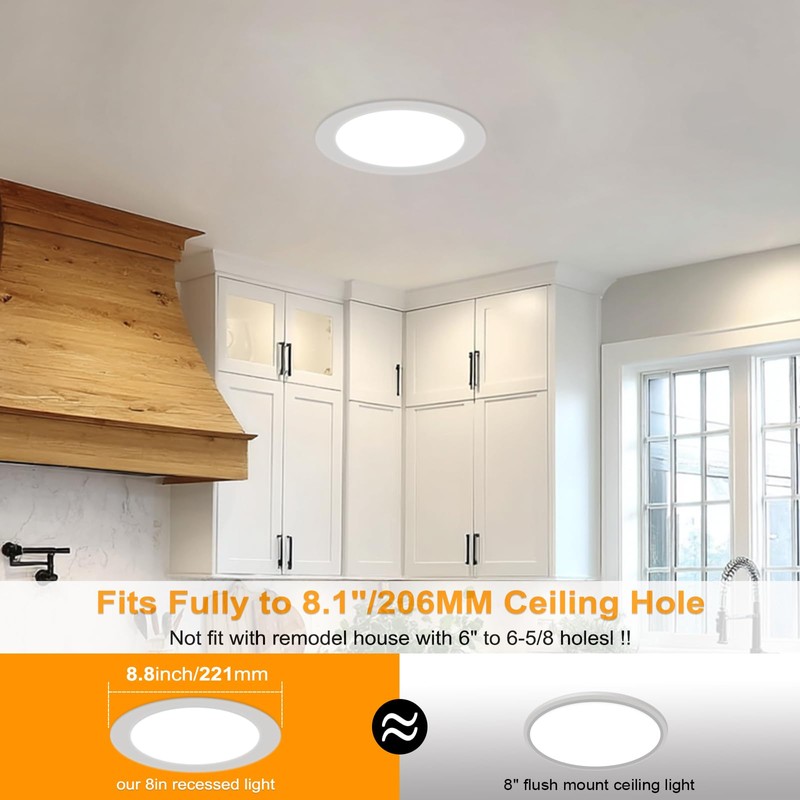 6 Pack 8 Inch LED Recessed Lighting with Junction Box