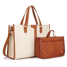 Missnine Leather Laptop Tote Bag for Women 15.6 inch Tote Bag with Purse Organizer Insert Soft Work Bag Computer Bags for Laptops