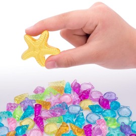 NLR [95pcs 500g] Colorful Acrylic Sea Shell/Conch/Starfish Marine Animals Gems Set, Beach Holiday | Swimming Pool Diving | Treasure Hunt | Party Favor, Gift for Birthday/Christmas/Easter Prizes