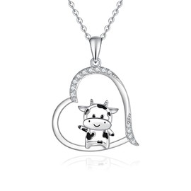 Fryneauy Cow Pendant Necklace 925 Sterling Silver Pendant Necklace Cow Charm Gifts for Women