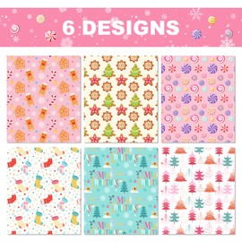 Pink Christmas Wrapping Paper 12 Sheets,6 Types Pink Wrapping Paper Christmas,Candy Gingerbread Gift Decoration Paper Party Gift Decorative Paper and Holiday DIY Crafts Gift Wrapping(20x27 Inch)