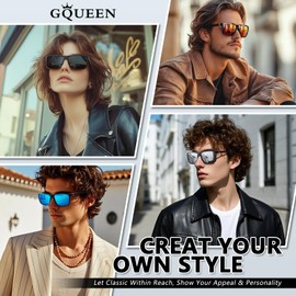 GQUEEN Retro Polarized Sunglasses Men Womens Sports UV400 Protection Rectangular Square Frame