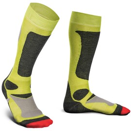 Piarini 2 pairs of unisex ski socks for men, women and children for winter sports snowboard breathable socks knee socks thermal socks function socks outdoor socks made from Merino wool. - Green